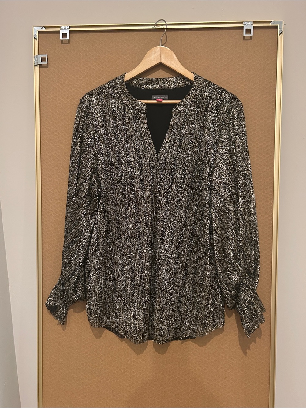 Vince Camuto Black and Gold Metallic Knit Long Sleeve Top